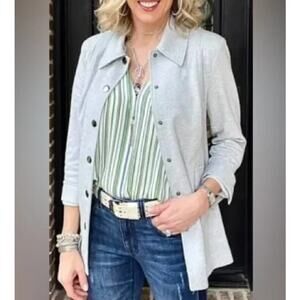 Cabi Calvary Jacket Heather Gray Twill Ponte Snap Closure Women's Size Medium